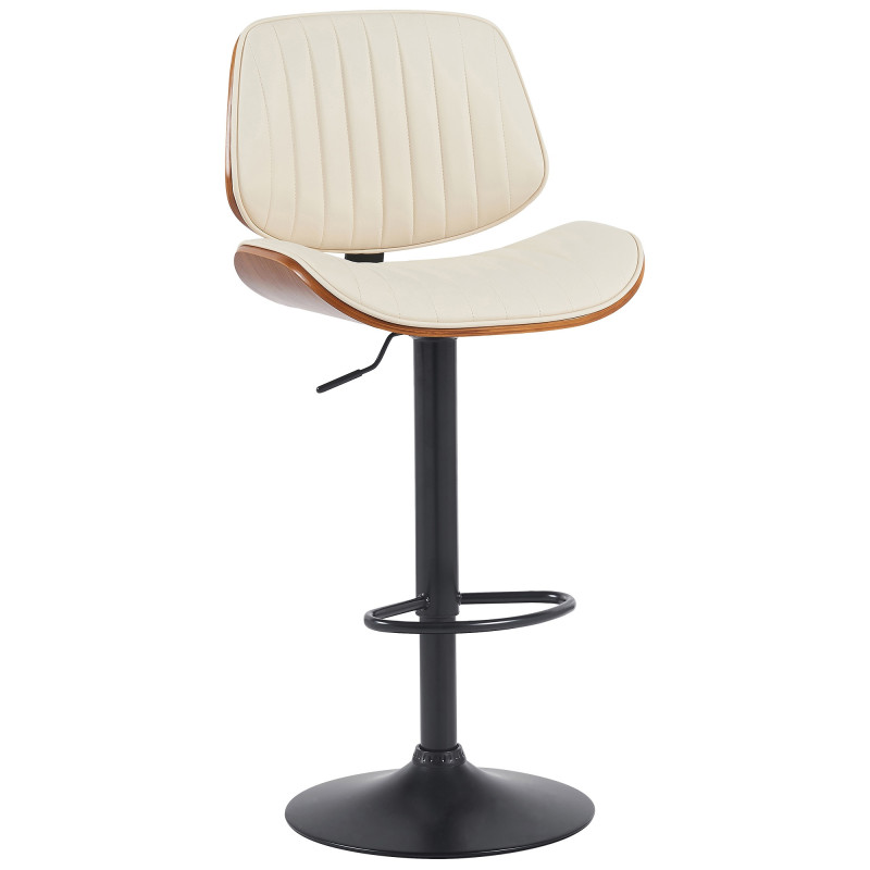 Tabouret de bar réglable haut de gamme en Polyuréthane Blanc crème Bois Marron noyer Métal Noir Patra  - 1
