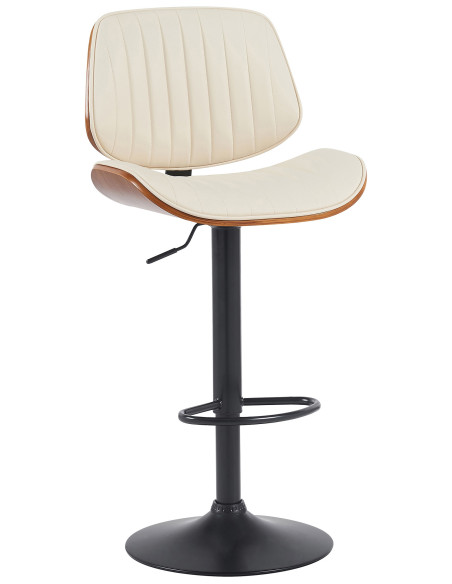 Tabouret de bar réglable haut de gamme en Polyuréthane Blanc crème Bois Marron noyer Métal Noir Patra  - 1