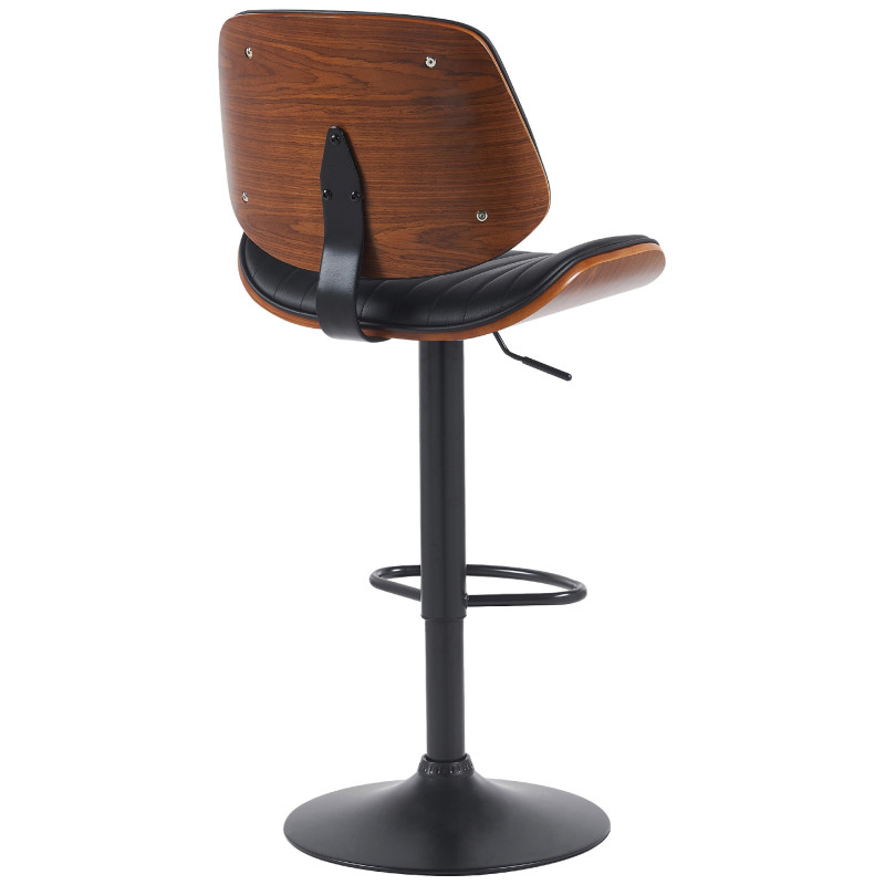 Tabouret de bar réglable haut de gamme en Polyuréthane Noir Bois Marron noyer Métal Noir Patra - 2