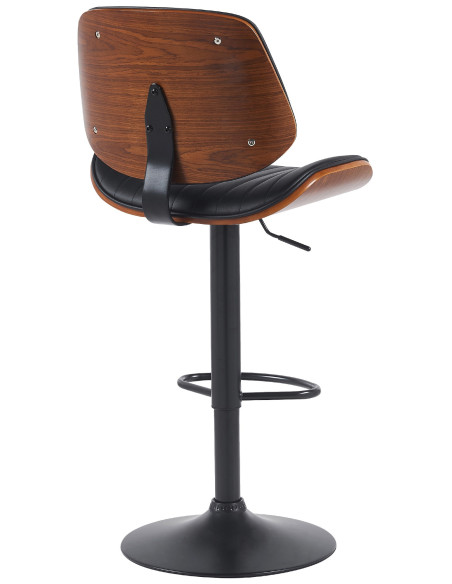 Tabouret de bar réglable haut de gamme en Polyuréthane Noir Bois Marron noyer Métal Noir Patra - 2