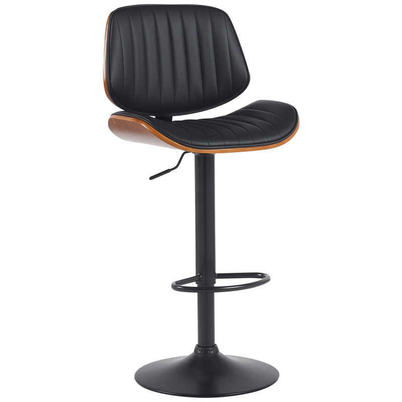 Tabouret de bar réglable haut de gamme en Polyuréthane Noir Bois Marron noyer Métal Noir Patra - 1
