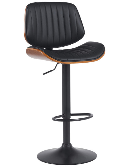 Tabouret de bar réglable haut de gamme en Polyuréthane Noir Bois Marron noyer Métal Noir Patra - 1