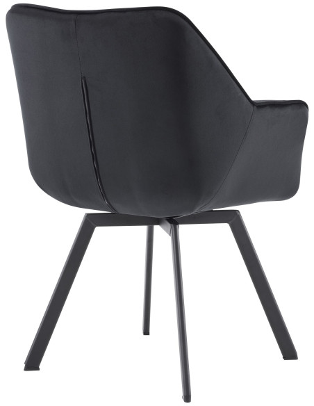 Fauteuil de table pivotant moderne chic en Velours Noir Métal Noir Viseu - 2