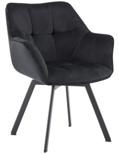 Fauteuil de table pivotant moderne chic en Velours Noir Métal Noir Viseu - 1