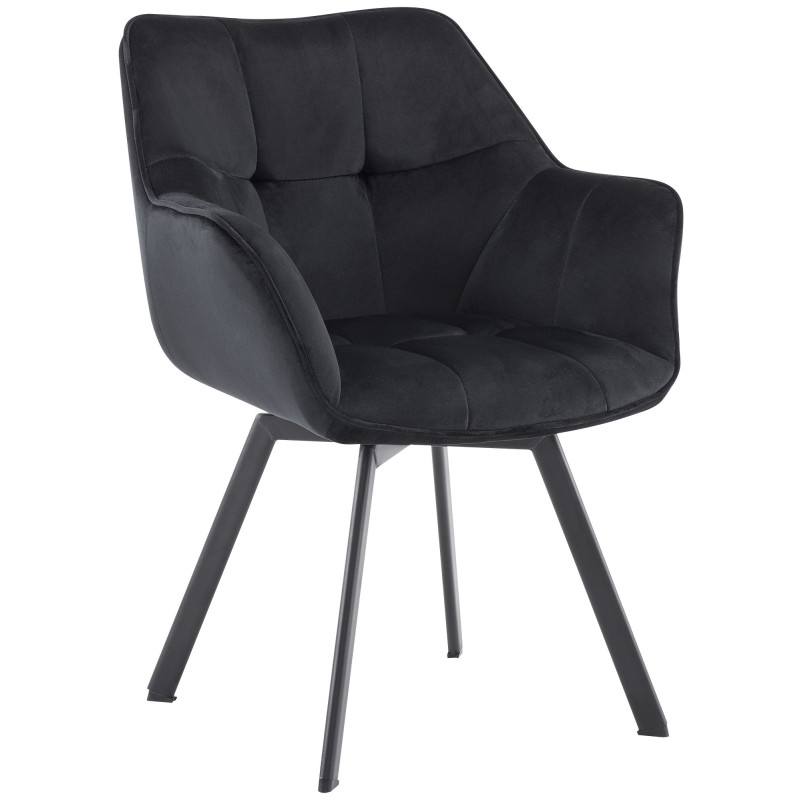 Fauteuil de table pivotant moderne chic en Velours Noir Métal Noir Viseu - 1
