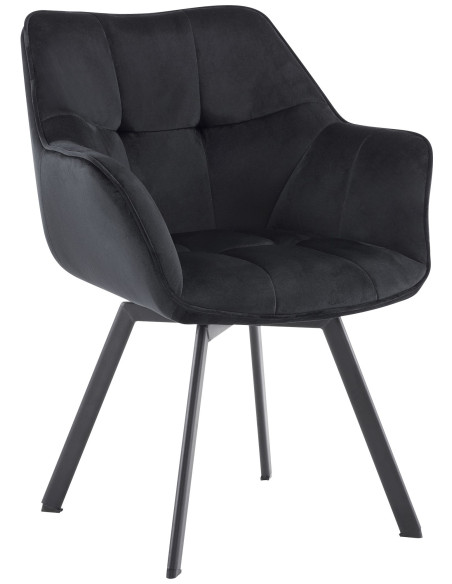 Fauteuil de table pivotant moderne chic en Velours Noir Métal Noir Viseu - 1