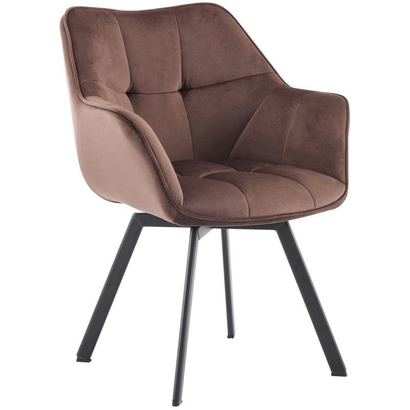 Fauteuil de table pivotant moderne chic en Velours Marron Métal Noir Viseu - 1