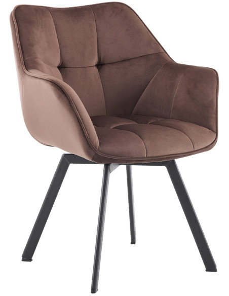 Fauteuil de table pivotant moderne chic en Velours Marron Métal Noir Viseu - 1