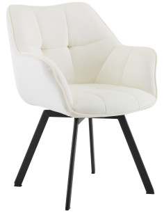 Fauteuil de table pivotant moderne chic en Velours Blanc crème Métal Noir Viseu - 1