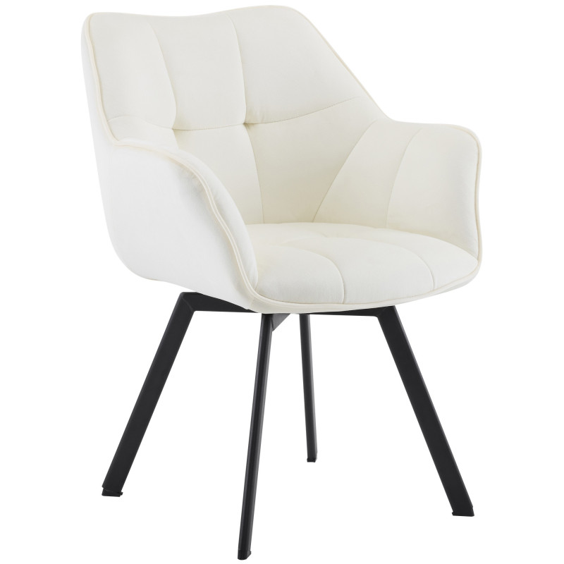 Fauteuil de table pivotant moderne chic en Velours Blanc crème Métal Noir Viseu - 1