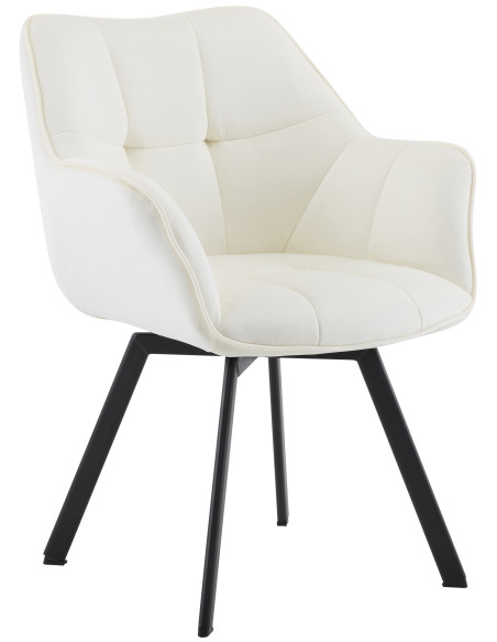 Fauteuil de table pivotant moderne chic en Velours Blanc crème Métal Noir Viseu - 1