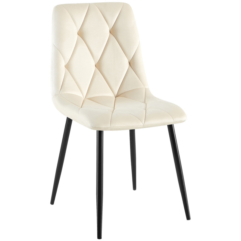 Chaise moderne chic en Velours Blanc crème Capitonné Métal Noir Mat Rovinj - 1
