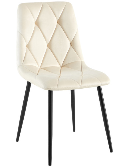 Chaise moderne chic en Velours Blanc crème Capitonné Métal Noir Mat Rovinj - 1