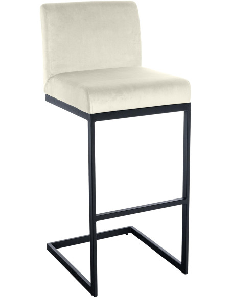 Tabouret de bar minimaliste en Velours Blanc crème Métal Noir Xalapa - 1