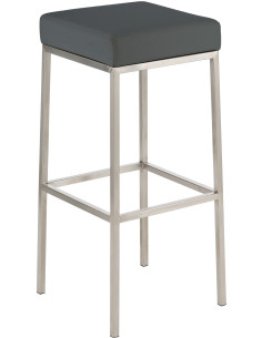 Tabouret de bar Hauteur 85 cm Yvan en Polyuréthane Gris Acier inoxydable Argenté Brossé mat - 1