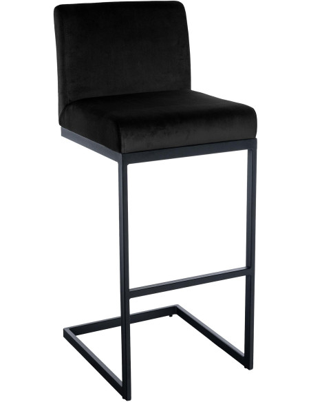 Tabouret de bar minimaliste en Velours Noir Métal Noir Xalapa - 1