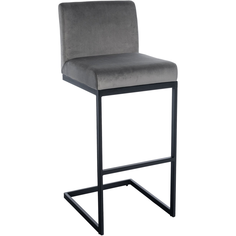 Tabouret de bar minimaliste en Velours Gris Métal Noir Xalapa - 1