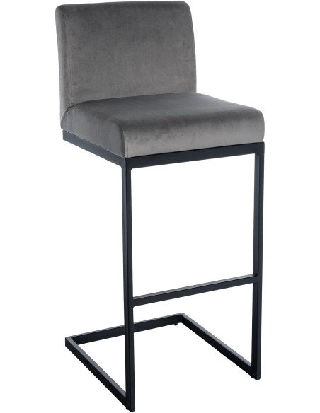 Tabouret de bar minimaliste en Velours Gris Métal Noir Xalapa - 1