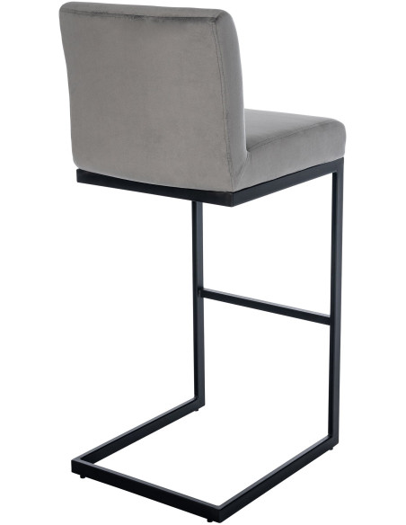 Tabouret de bar minimaliste en Velours Gris Métal Noir Xalapa - 3