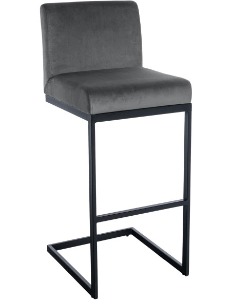 Tabouret de bar minimaliste en Velours Gris foncé Métal Noir Xalapa - 1
