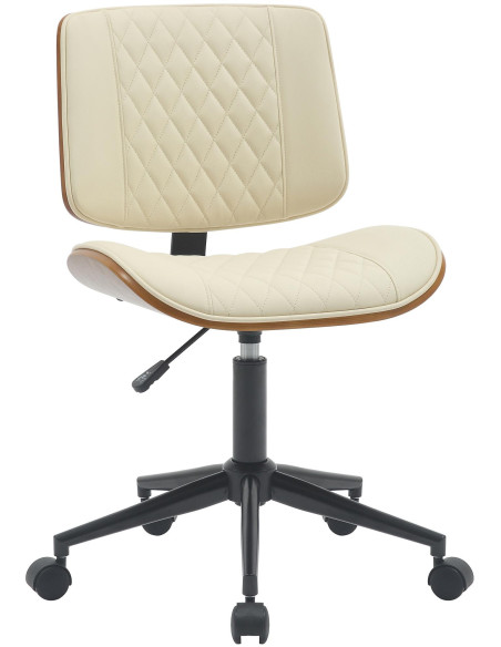 Chaise de bureau réglable haut de gamme en Polyuréthane Blanc crème Bois Marron noyer Métal Noir Novara