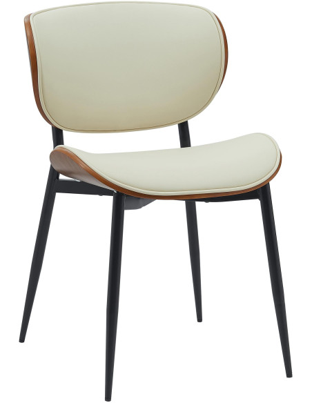 Chaise moderne haut de gamme en Polyuréthane Blanc crème Bois Marron noyer Métal Noir Algec - 1