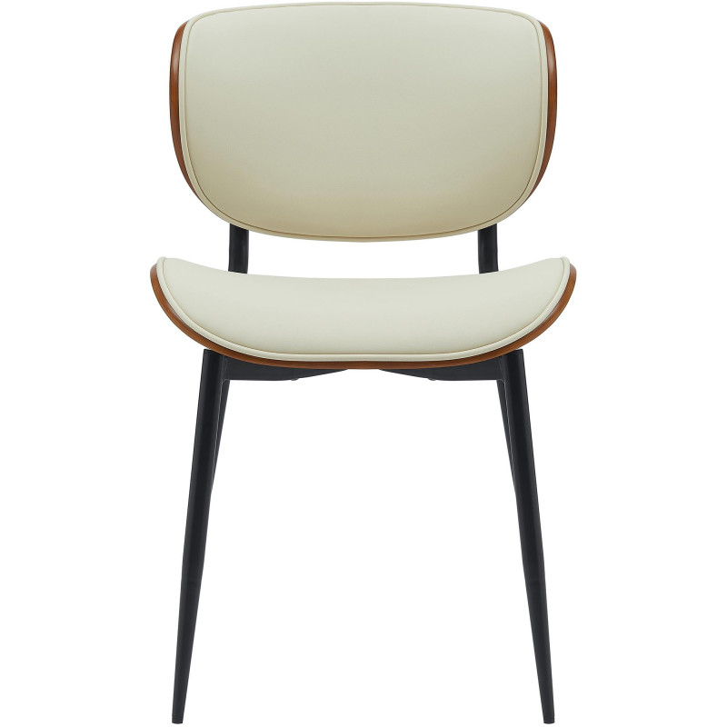 Chaise moderne haut de gamme en Polyuréthane Blanc crème Bois Marron noyer Métal Noir Algec - 2