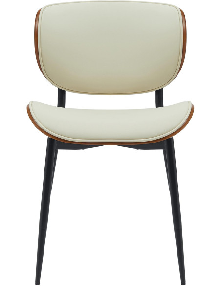 Chaise moderne haut de gamme en Polyuréthane Blanc crème Bois Marron noyer Métal Noir Algec - 2