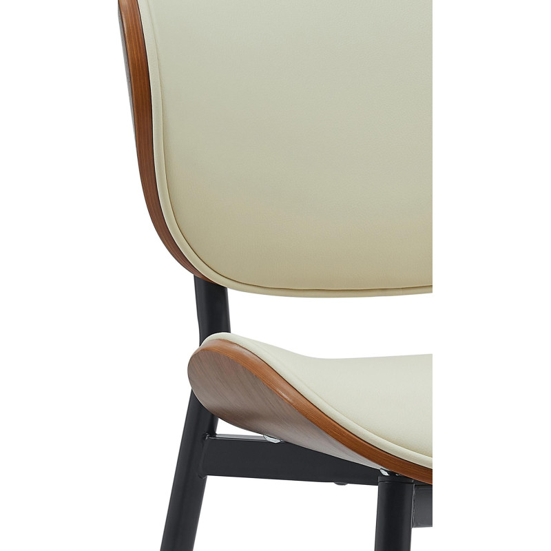 Chaise moderne haut de gamme en Polyuréthane Blanc crème Bois Marron noyer Métal Noir Algec - 4