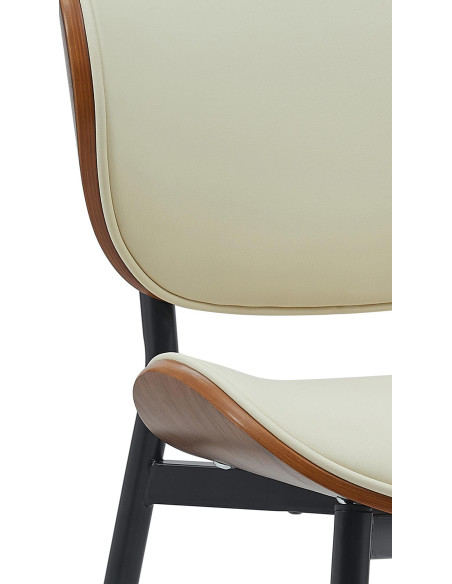 Chaise moderne haut de gamme en Polyuréthane Blanc crème Bois Marron noyer Métal Noir Algec - 4
