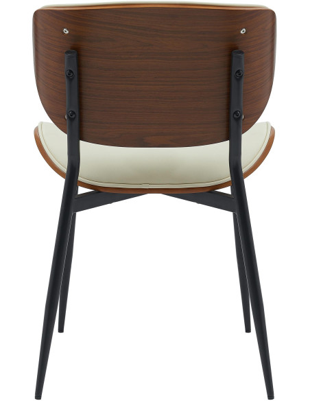 Chaise moderne haut de gamme en Polyuréthane Blanc crème Bois Marron noyer Métal Noir Algec - 5