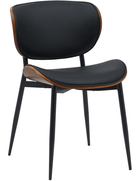 Chaise moderne haut de gamme en Polyuréthane Noir Bois Marron noyer Métal Noir Algec - 1