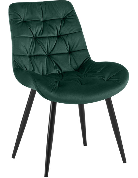 Chaise moderne rembourrée en Velours Vert Capitonné Métal Noir Mat Trogir - 1