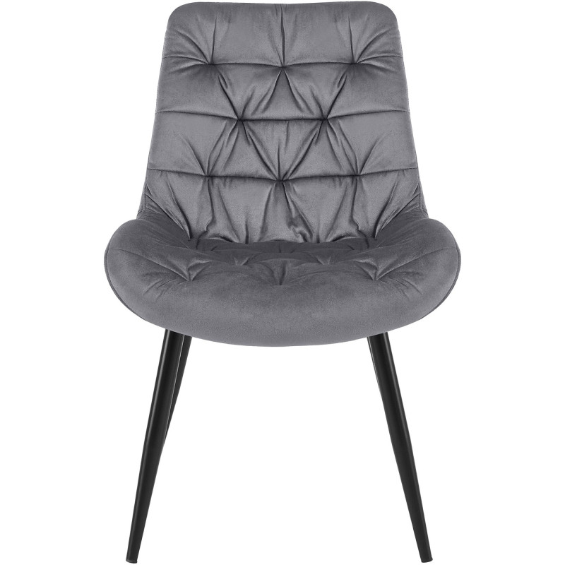 Chaise moderne rembourrée en Velours Gris Capitonné Métal Noir Mat Trogir - 2