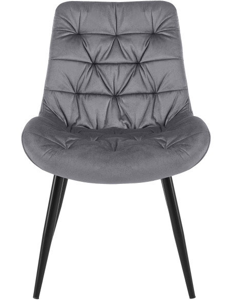 Chaise moderne rembourrée en Velours Gris Capitonné Métal Noir Mat Trogir - 2