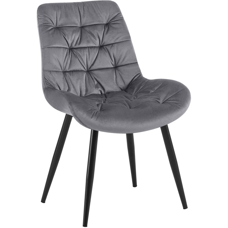 Chaise moderne rembourrée en Velours Gris Capitonné Métal Noir Mat Trogir - 1