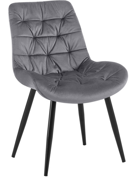 Chaise moderne rembourrée en Velours Gris Capitonné Métal Noir Mat Trogir - 1