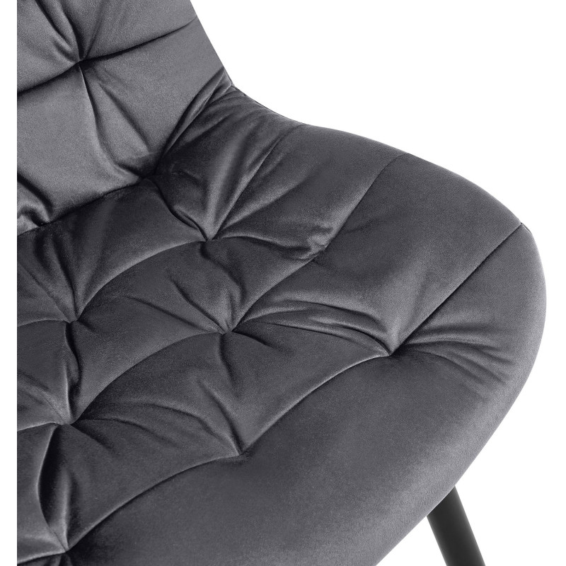 Chaise moderne rembourrée en Velours Gris Capitonné Métal Noir Mat Trogir - 3