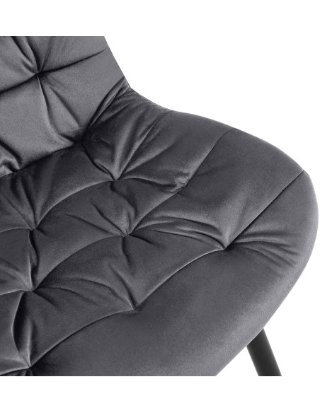 Chaise moderne rembourrée en Velours Gris Capitonné Métal Noir Mat Trogir - 3