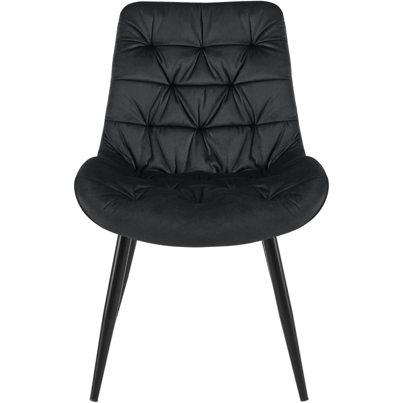 Chaise moderne rembourrée en Velours Noir Capitonné Métal Noir Mat Trogir - 2