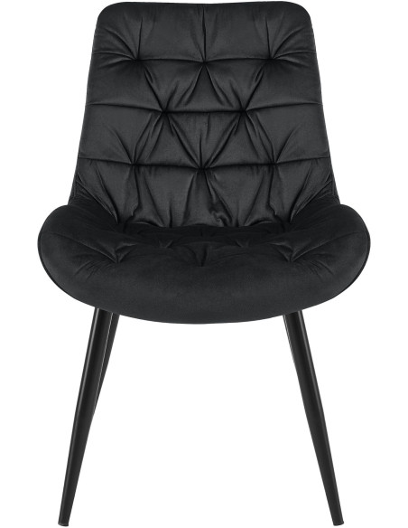 Chaise moderne rembourrée en Velours Noir Capitonné Métal Noir Mat Trogir - 2