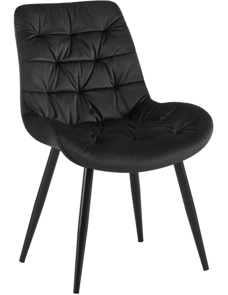 Chaise moderne rembourrée en Velours Noir Capitonné Métal Noir Mat Trogir - 1