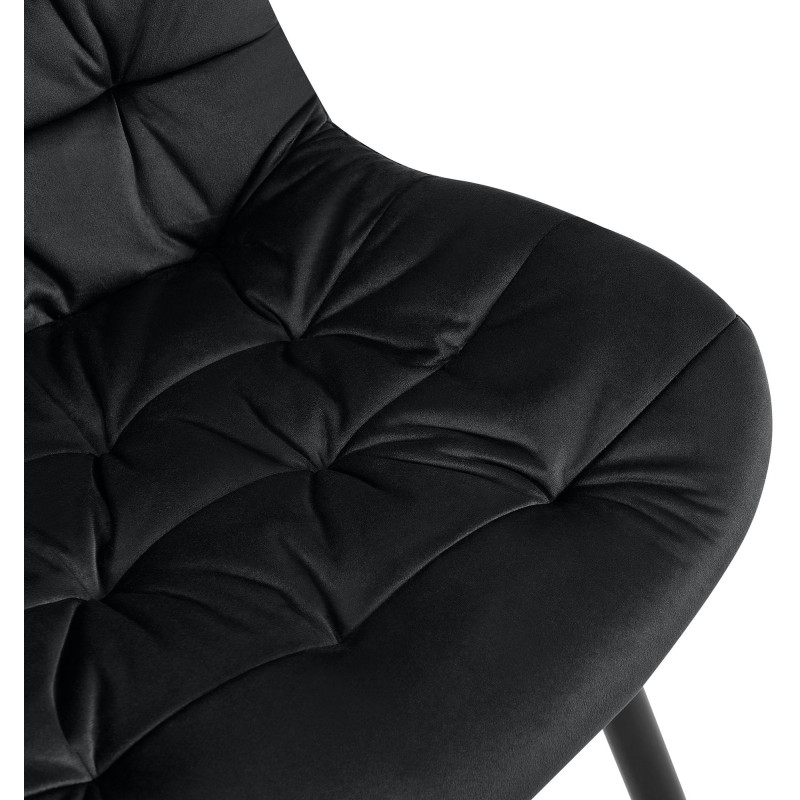 Chaise moderne rembourrée en Velours Noir Capitonné Métal Noir Mat Trogir - 3