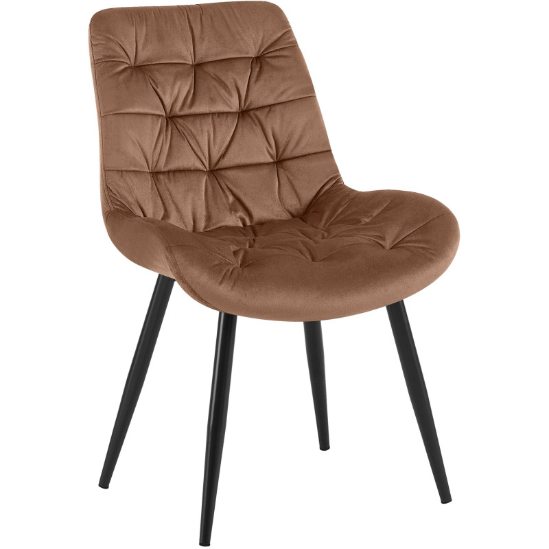 Chaise moderne rembourrée en Velours Marron Capitonné Métal Noir Mat Trogir - 1