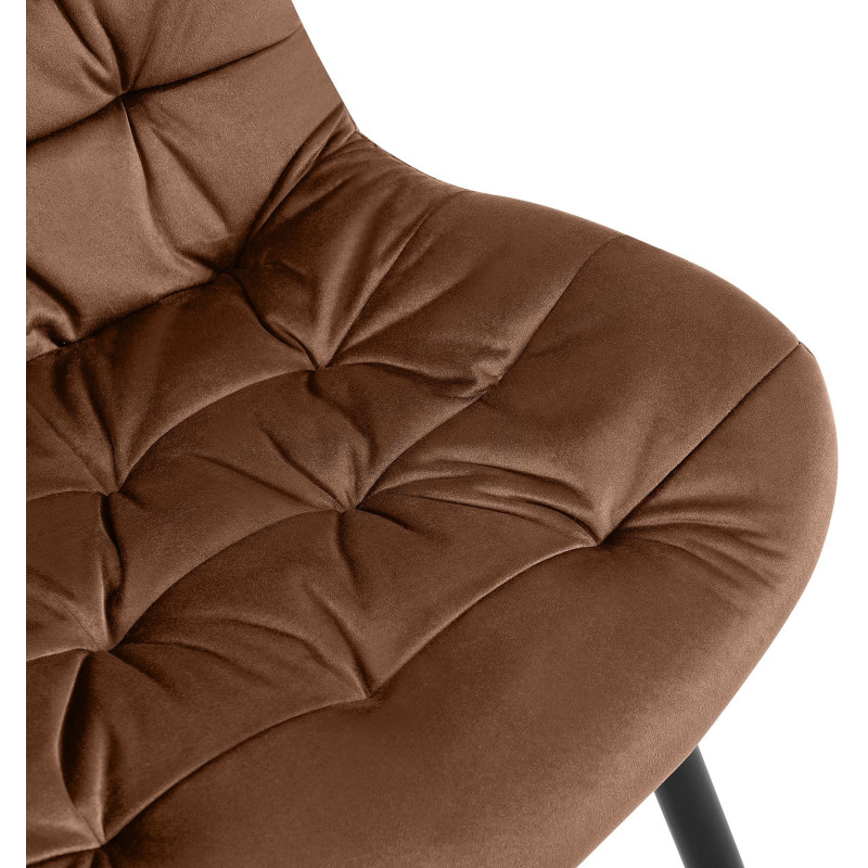 Chaise moderne rembourrée en Velours Marron Capitonné Métal Noir Mat Trogir - 3