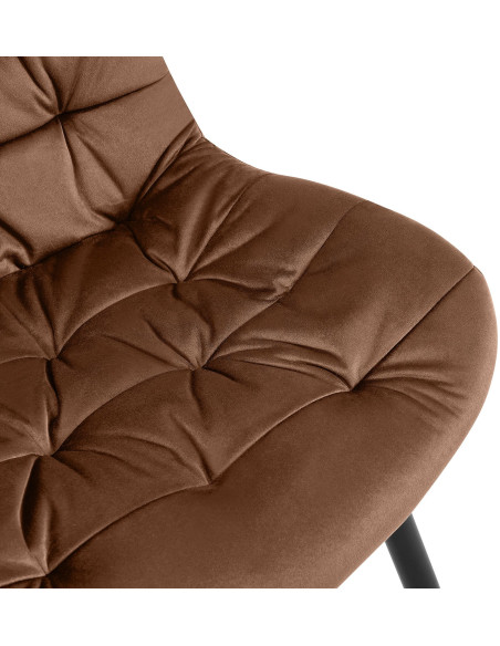 Chaise moderne rembourrée en Velours Marron Capitonné Métal Noir Mat Trogir - 3