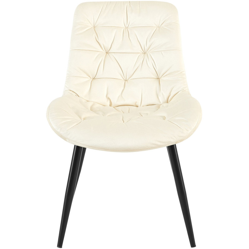 Chaise moderne rembourrée en Velours Blanc crème Capitonné Métal Noir Mat Trogir - 2