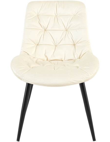 Chaise moderne rembourrée en Velours Blanc crème Capitonné Métal Noir Mat Trogir - 2