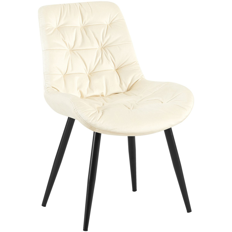 Chaise moderne rembourrée en Velours Blanc crème Capitonné Métal Noir Mat Trogir - 1