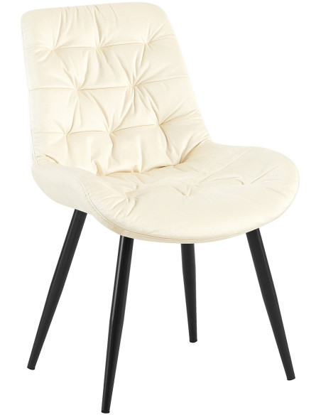 Chaise moderne rembourrée en Velours Blanc crème Capitonné Métal Noir Mat Trogir - 1